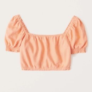 NWT Abercrombie & Fitch Cropped Short Sleeve Ruched Top Coral Orange Size XS